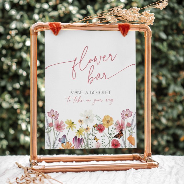 Signe De Table Bouquet fleur sauvage et Butterfly Bar Flower Fave (Wildflower and butterflies flower bar sign - make a bouquet to take on your way)