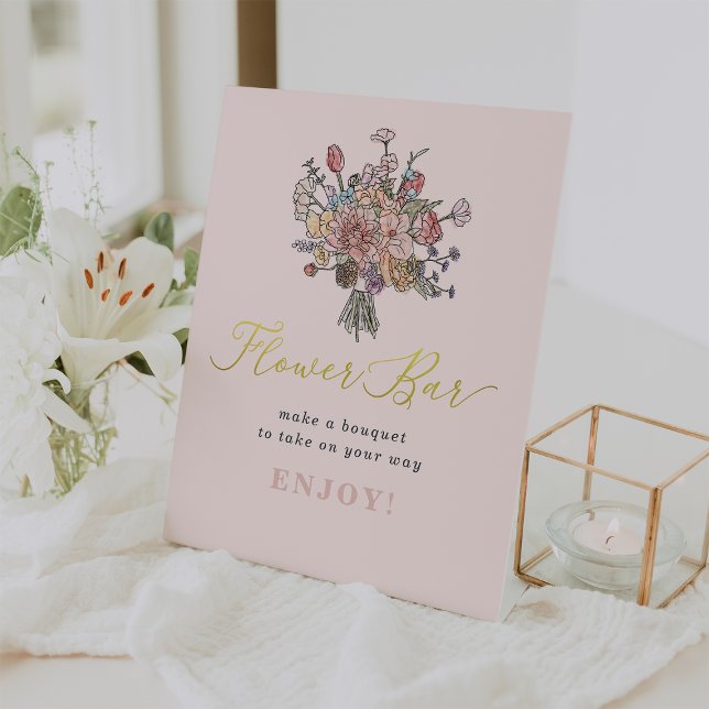 Signe De Table Bouquet floral Fraîcheur du Marché (Floral Bouquet Fresh off the Market Flower Bar Pedestal Sign)