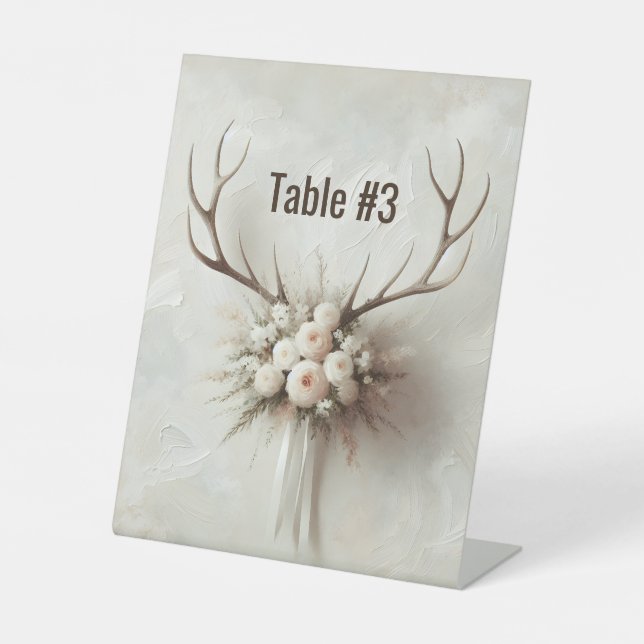 Signe De Table Bouquet nuptial et Antlers de cerfs (Recto)