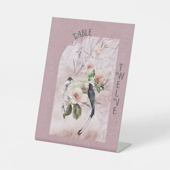 Signe De Table Bourgogne Dusty Magnolia fleurit et oiseaux (Recto)