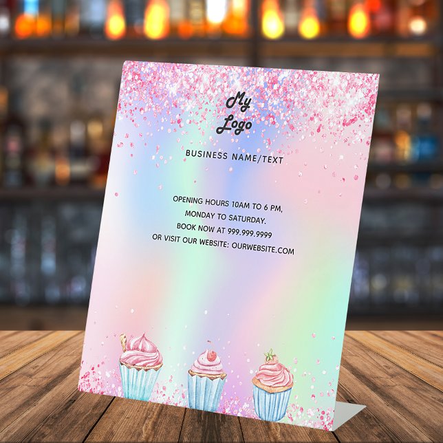 Signe De Table Boutique de pâtisserie logo holographique menu pri (Créateur téléchargé)