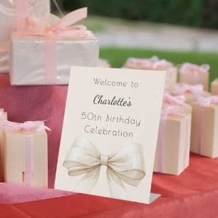 Signe De Table Bow crème beige anniversaire bienvenue