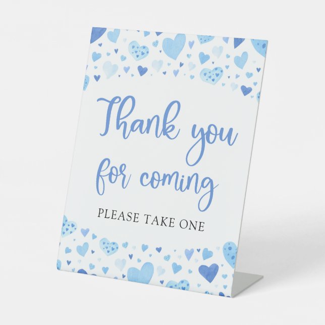 Signe De Table Boy Blue Hearts Valentine Merci Pour Venir (Recto)