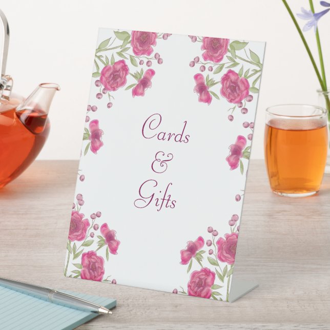 Signe De Table Bright Pink Rose Wedding Cards Gift Sign (In SItu)