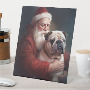 Signe De Table Bulldog avec Noël Festif du Père Noël