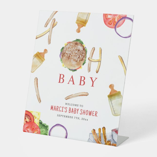 Signe De Table Burgers et bouteilles Oh Baby shower Bienvenue (Recto)