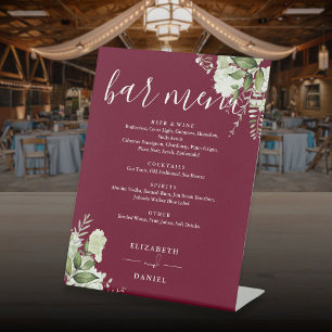 Signe De Table Burgundy Floral Greenery Mariage Bar Menu