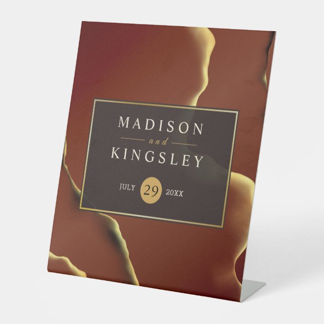 Signe De Table 🤵 Burgundy Gold Elegant Inky Mariage Abstrait (Recto)