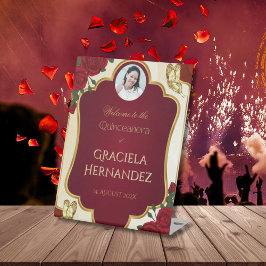 Signe De Table Burgundy & Gold Quinceañera Photo Elegant