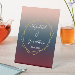 Signe De Table Burgundy Navy Blush Ombre Mariage géométrique