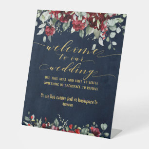 Signe De Table Burgundy Red Peony & Gold Fancy Font Calligraphie