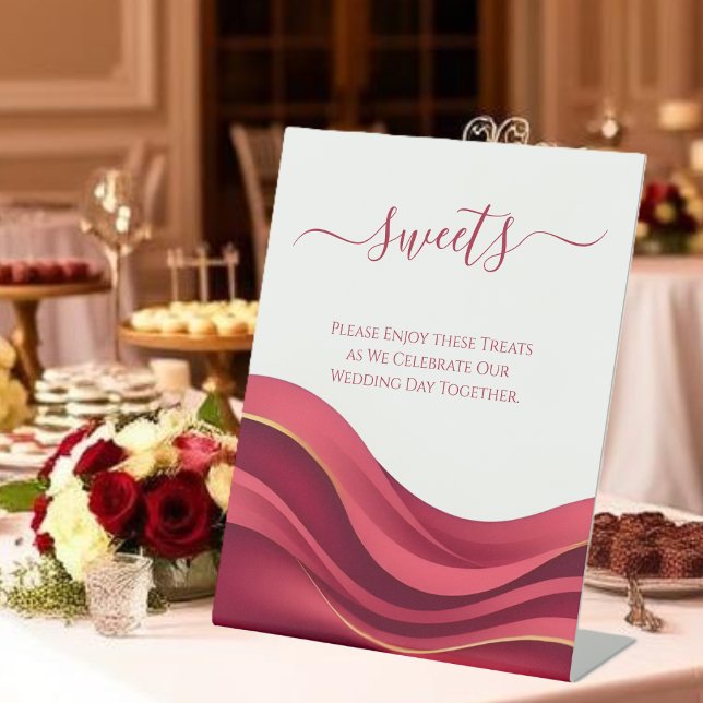 Signe De Table Burgundy Wedding Sweets (Burgundy Wedding Sweets Pedestal Sign)