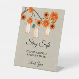 Signe De Table Burlap Orange Floral Mason Jar Sécurité Mariage