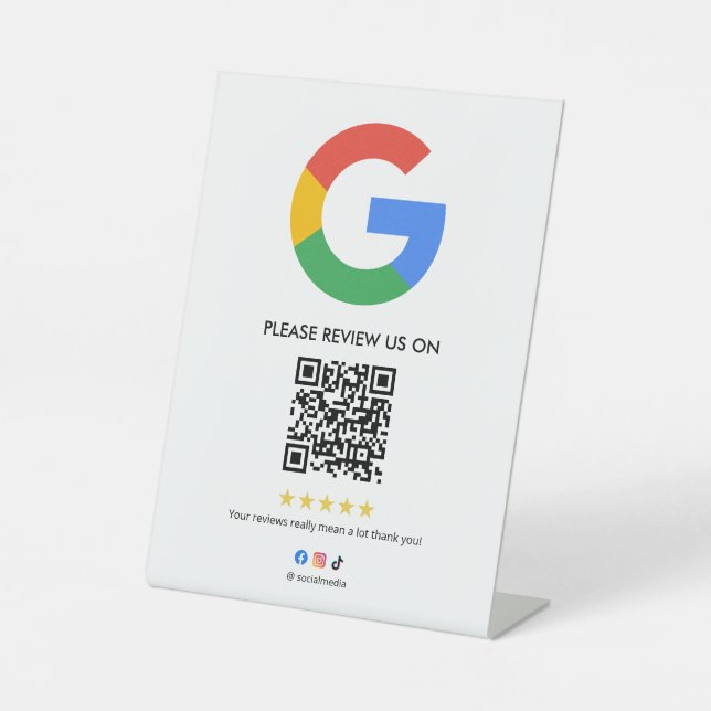 Signe De Table Business Google Review Tabletop Sign l QR Code (Recto)