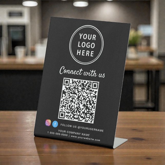 Signe De Table Business Logo Connect With Us Create Your QR Code (Business Logo Connect With Us Create Your QR Code Pedestal Sign)