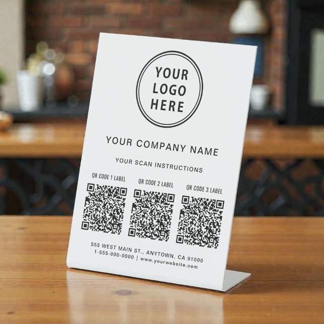 Signe De Table Business Logo Create 3 QR Codes (Business Logo Create 3 QR Codes Pedestal Sign)