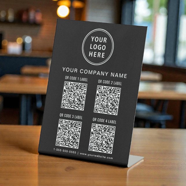 Signe De Table Business Logo Create Your 4 QR Codes Black (Business Logo Create Your 4 QR Codes Black Pedestal Sign)
