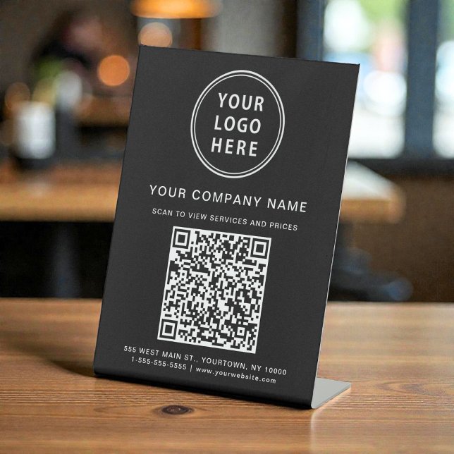 Signe De Table Business Logo Create Your QR Code Black (Business Logo Create Your QR Code Black Pedestal Sign)