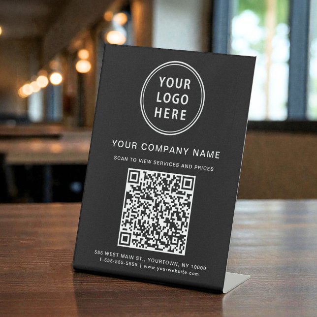 Signe De Table Business Logo Create Your QR Code Black (Business Logo Create Your QR Code Black Pedestal Sign)
