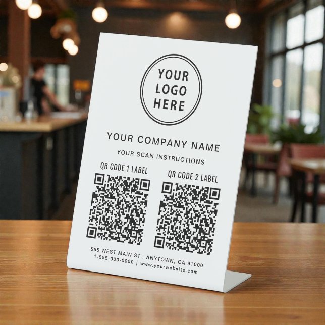 Signe De Table Business Logo Social Media Create 2 QR Codes (Business Logo Social Media Create 2 QR Codes Pedestal Sign)
