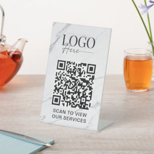 Signe De Table Business QR Code Logo Marbre blanc moderne Salon