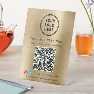 Signe De Table Business QR Code Logo Médias sociaux Gold