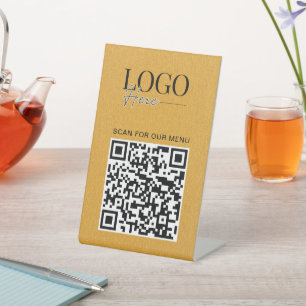 Signe De Table Business QR Code Logo Modern Simple Gold Menu