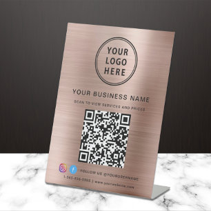 Signe De Table Business QR Code Logo Social Media Rose Gold