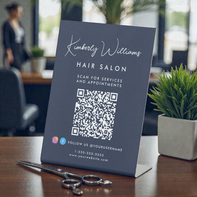 Signe De Table Business Signature Script Monogram QR Code (Business Signature Script Monogram QR Code Pedestal Sign)