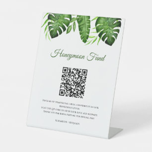 Signe De Table Cadeau de Lune de Miel Code QR Mariage Tropical Ve