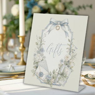 Signe De Table Cadeau Mariage Vintage Bleu Elégant Français 