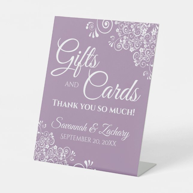 Signe De Table Cadeaux & Cartes de Mariage Dentelle Blanche & Lav (Recto)
