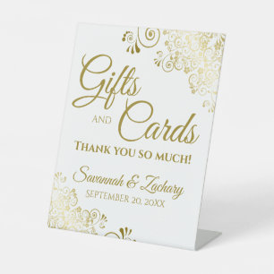 Signe De Table Cadeaux et cartes de mariage Merci Or et blanc