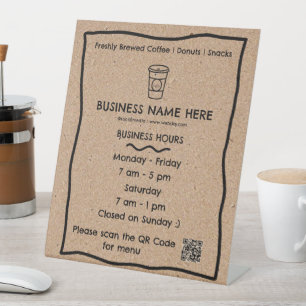 Signe De Table Café Café Kraft Heures d'ouverture Code QR