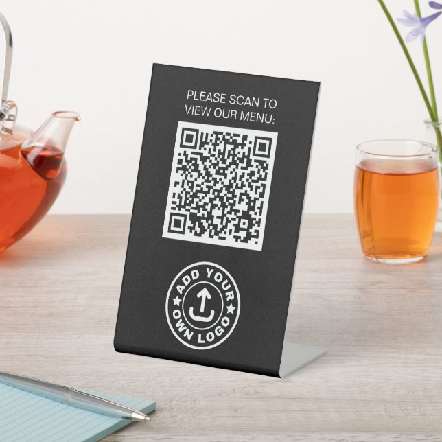Signe De Table Café moderne sans contact Menu noir Code QR Logo (In SItu)