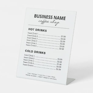 Signe De Table Café Shop Menu Petites entreprises Tarif Pedesta