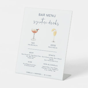 Signe De Table CAITLIN Navy Cocktail Signature Bar à boisson Menu