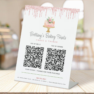 Signe De Table Cake Blush Pink 2 QR Code Payer ici Boulangerie Pa