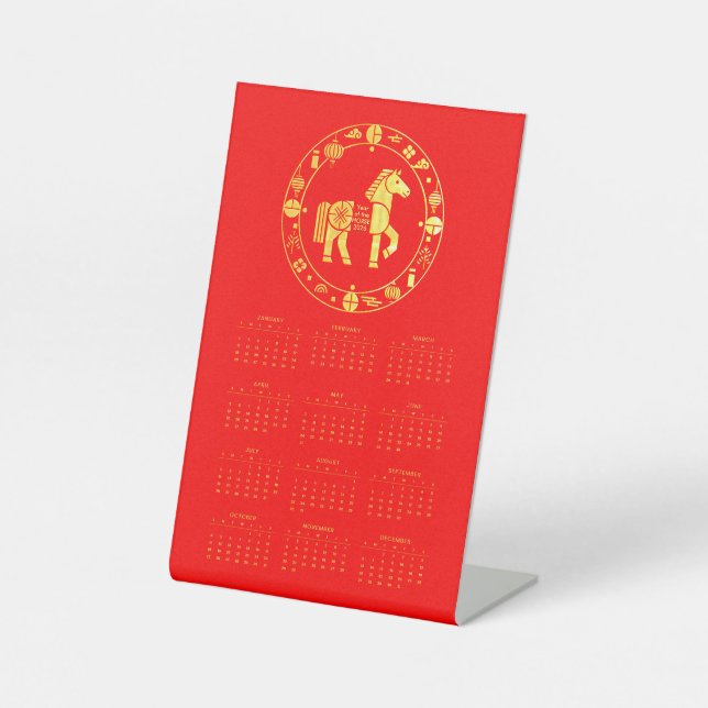 Signe De Table Calendrier Gold Chinois nouvelle année 2026 (Recto)