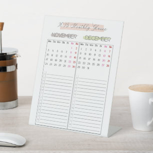 Signe De Table Calendrier mensuel 2025
