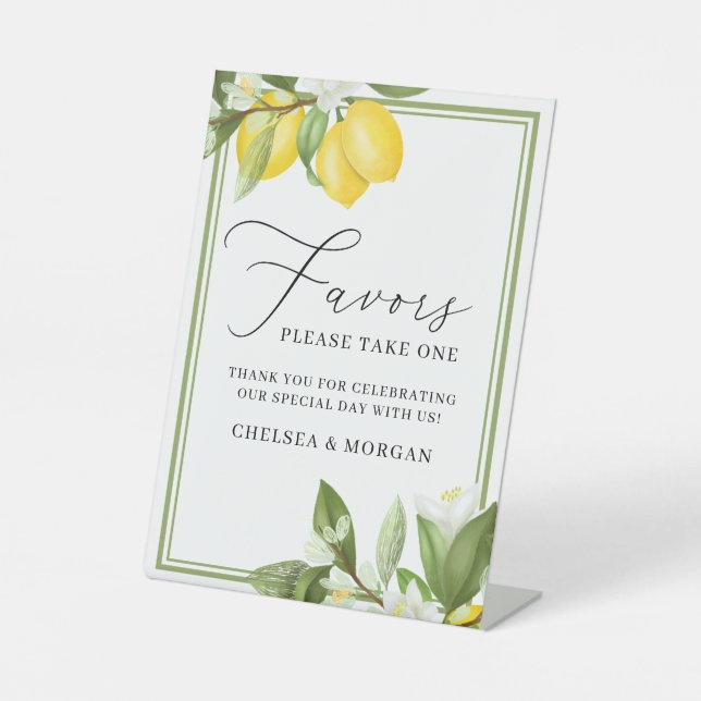 Signe De Table Calligraphie Aquarelle Citrons Mariage Faveur (Recto)
