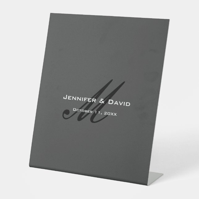 Signe De Table Calligraphie classique Monogramme Mariage gris (Recto)