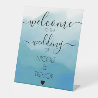 Signe De Table Calligraphie de mariage de bienvenue aquarelle ble