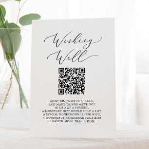Signe De Table Calligraphie délicate Code QR Mariage Wishing well