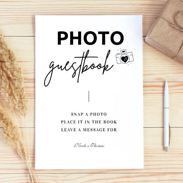 Signe De Table Calligraphie Élégant Mariage Photo Livre d'or (Créateur téléchargé)
