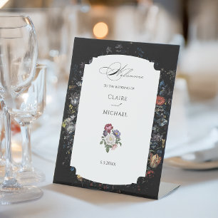 Signe De Table Calligraphie florale noire