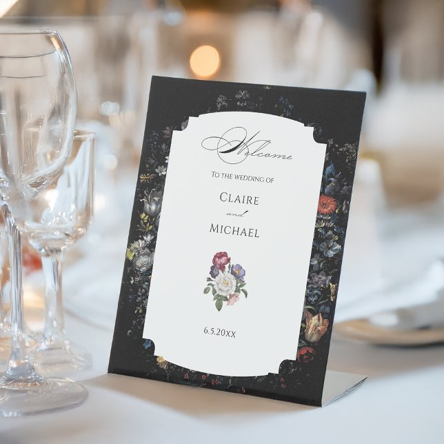 Signe De Table Calligraphie florale noire (Créateur téléchargé)