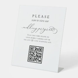 Signe De Table Calligraphie minimaliste QR code programme de mari