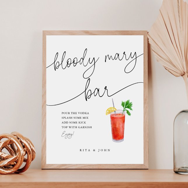 Signe De Table Calligraphie moderne Bloody Mary Bar Mariage Sign (Créateur téléchargé)