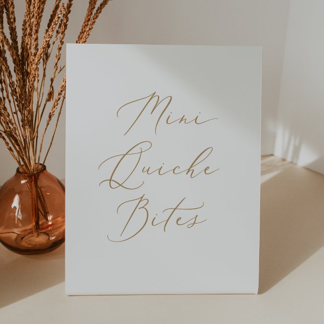 Signe De Table Calligraphie Or Délicate Simple Mini Quiche Morsur (Delicate Gold Calligraphy Simple Mini Quiche Bites Pedestal Sign)
